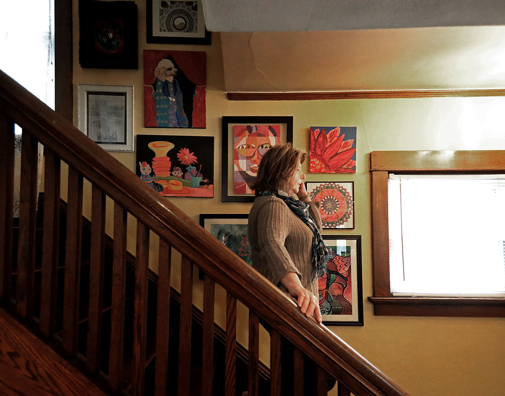 Lorre with Lily's artwork